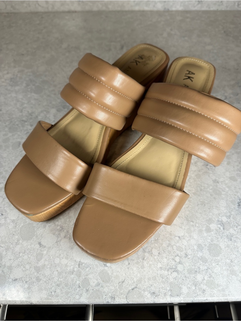 Anne Klein Cognac Padded Double-Strap Slide Sandals